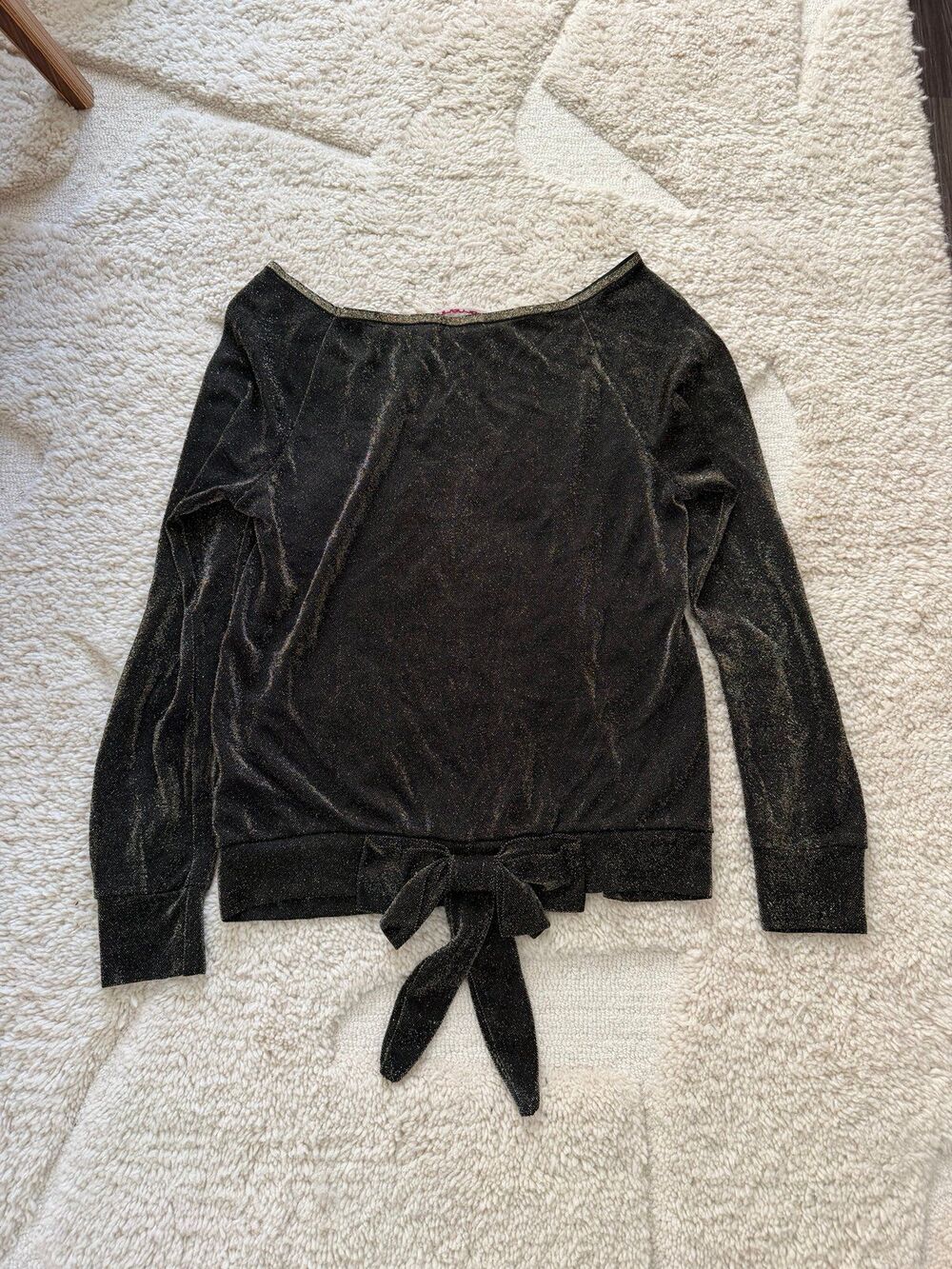 Vintage Y2K Fornarina Made in Italy Black Gold Shimmer Tie-Back Top - Size L